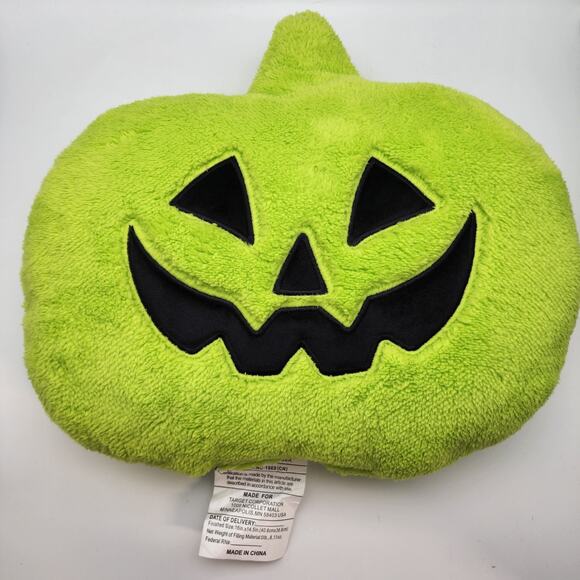 Pumpkin Shaped Pillow Green Faux Shearling Halloween Decor 14x16" Hyde and EEK - Picture 1 of 5